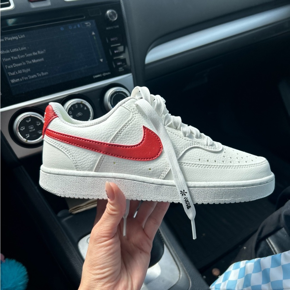 Nike White Sneakers with Red Swoosh